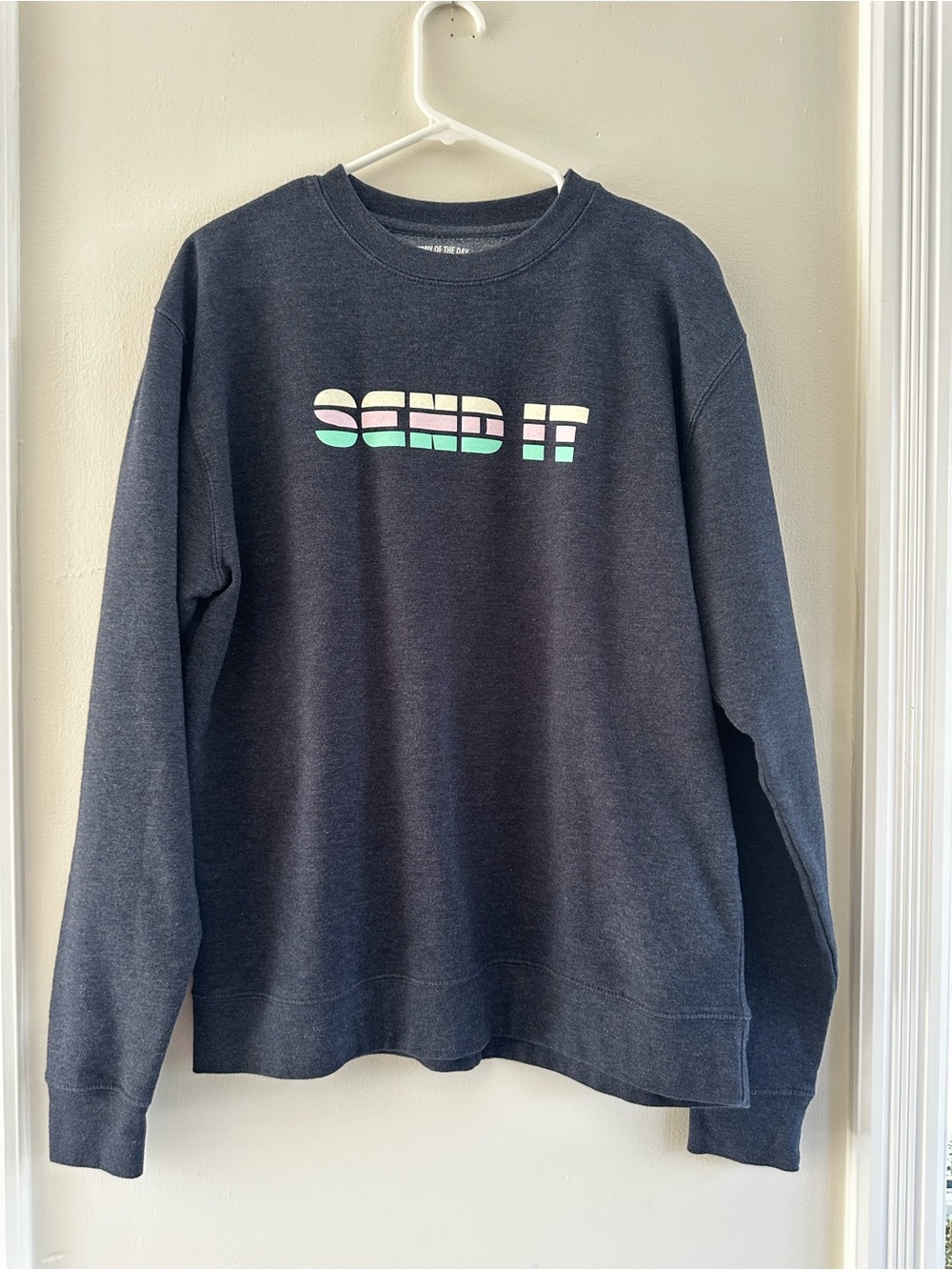 Men's Graphic Crewneck Sweatshirt - Dark Heather with Pastel 'SEND IT'